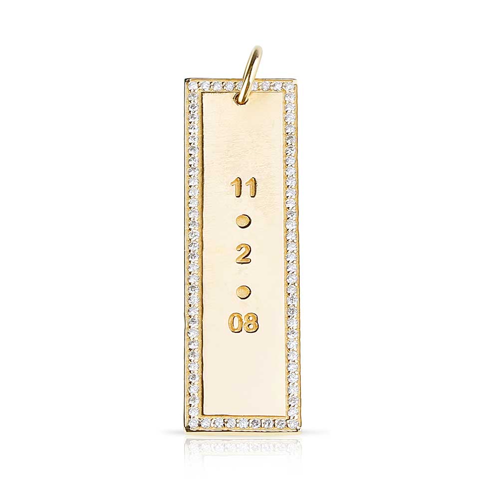 SALT. Fine Jewelry LARGE PERSONALIZED BAR WITH DIAMOND BORDER