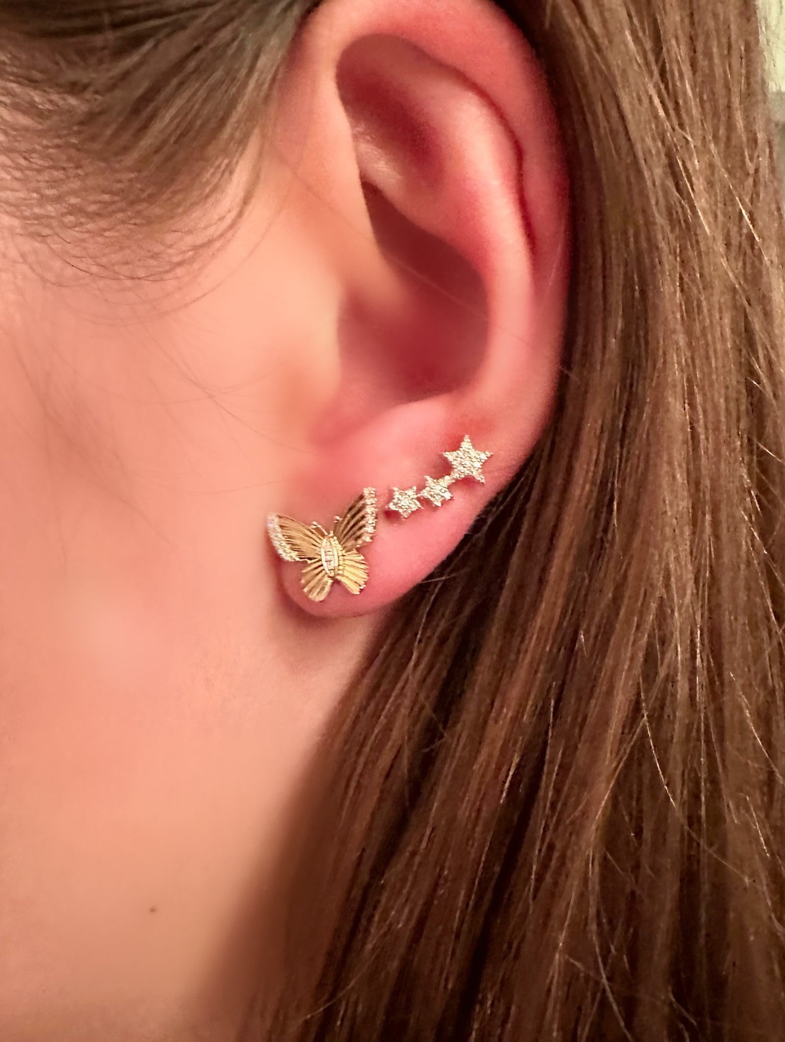 DIAMOND FLUTED GOLD BUTTERFLY STUD EARRINGS