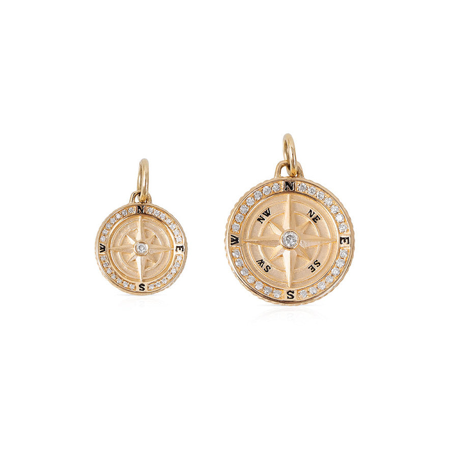 14K GOLD AND DIAMOND CLASSIC COMPASS CHARM 