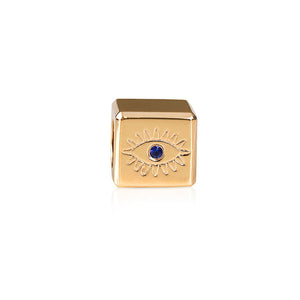 14K GOLD EVIL EYE WITH SAPPHIRE CUBE RONDELLE