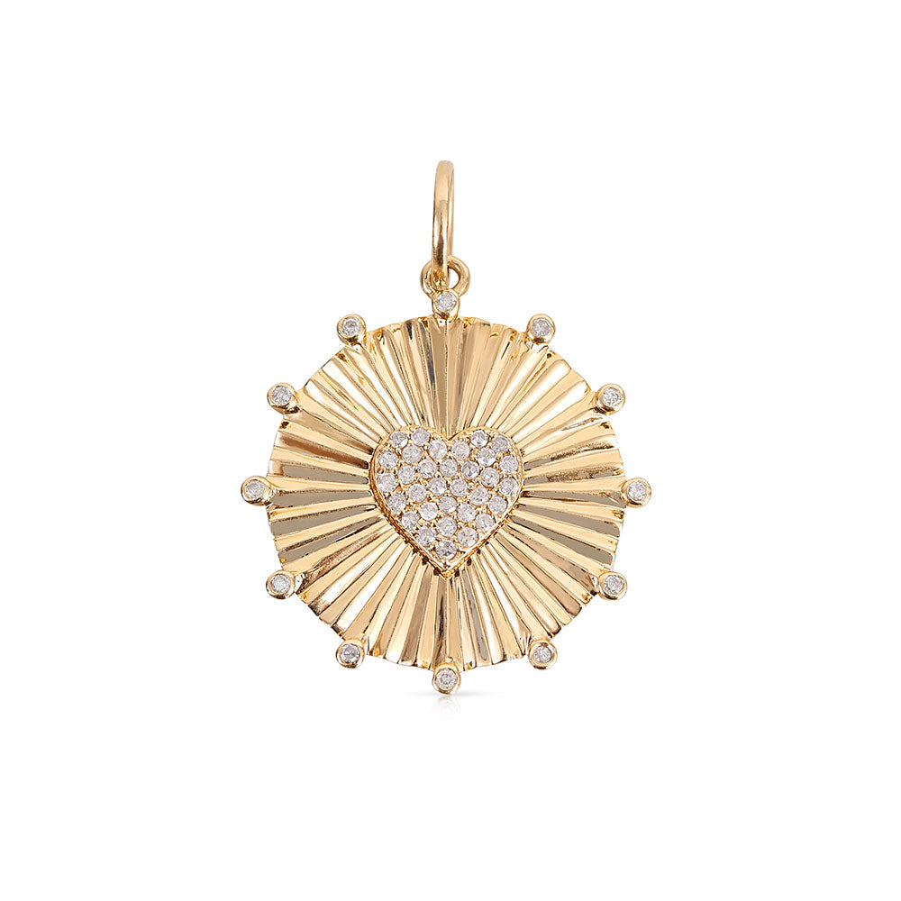 14K Gold Fluted Heart Medallion with Diamond Tips
Fluted Heart Medallion in 14K Gold with Diamond Accents
14K Gold Heart Pendant with Diamond Tips
Luxury 14K Gold Fluted Heart Medallion with Diamonds
Diamond-Tipped 14K Gold Fluted Heart Pendant
Heart medallion
14K gold pendant
Diamond pendant
Fluted design jewelry
Fine jewelry
Luxury medallion
 Designer heart pendant
Statement necklace
Custom diamond charm