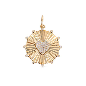 14K Gold Fluted Heart Medallion with Diamond Tips
Fluted Heart Medallion in 14K Gold with Diamond Accents
14K Gold Heart Pendant with Diamond Tips
Luxury 14K Gold Fluted Heart Medallion with Diamonds
Diamond-Tipped 14K Gold Fluted Heart Pendant
Heart medallion
14K gold pendant
Diamond pendant
Fluted design jewelry
Fine jewelry
Luxury medallion
 Designer heart pendant
Statement necklace
Custom diamond charm