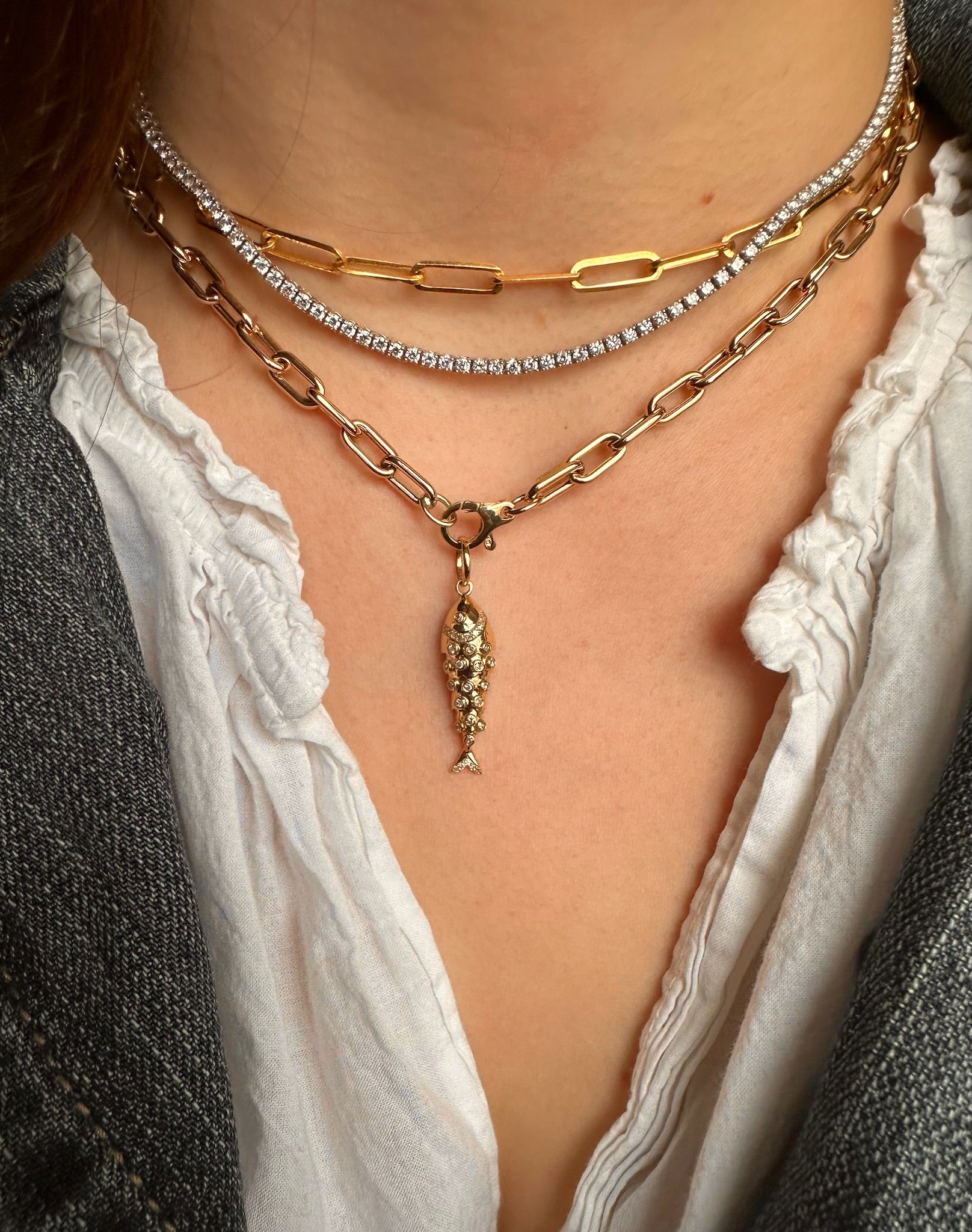 14K GOLD RECTANGULAR LINK SEMI-HOLLOW NECKLACE