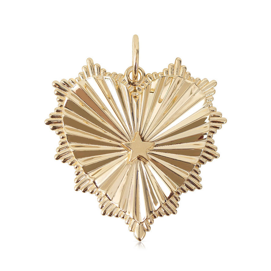 14K GOLD FLUTED HEART CHARM 30MM WITH 4 INITIALS