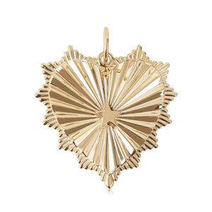 14K GOLD FLUTED HEART CHARM 30MM WITH 4 INITIALS