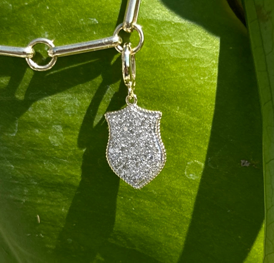 DIAMOND SHIELD CHARM WITH ROPE BORDER