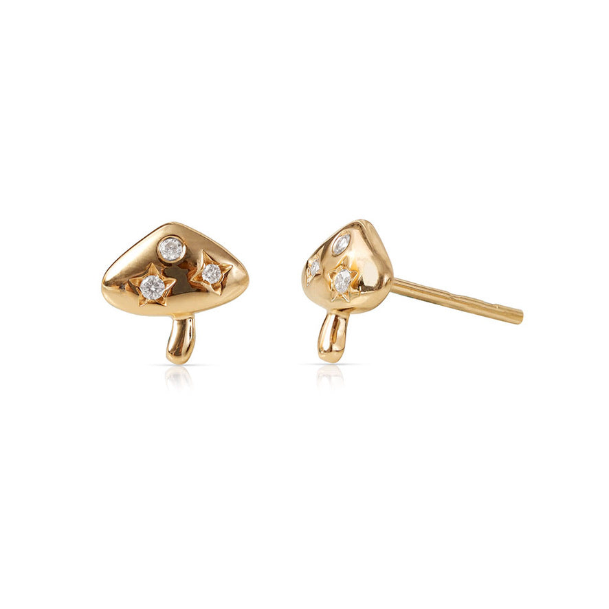 14K GOLD AND DIAMOND MUSHROOM STUDS