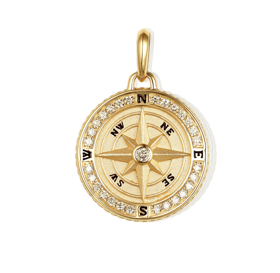 14K GOLD AND DIAMOND CLASSIC COMPASS CHARM 13MM