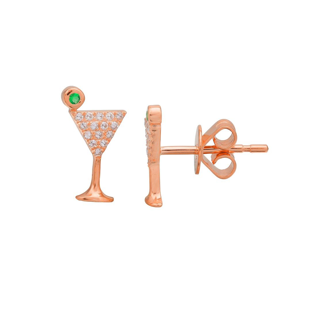 14K GOLD AND DIAMOND MARTINI STUDS