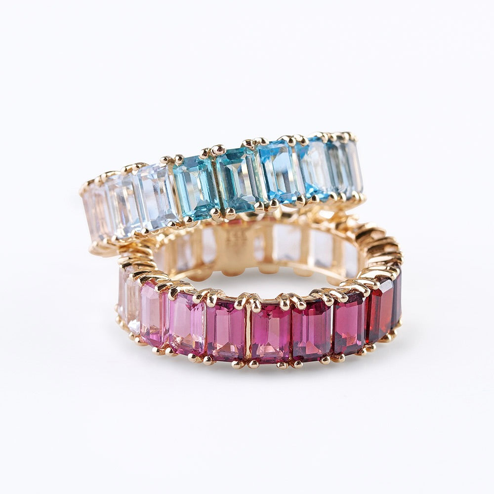 OMBRE EMERALD CUT TOPAZ ETERNITY BAND