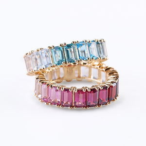 OMBRE EMERALD CUT TOPAZ ETERNITY BAND