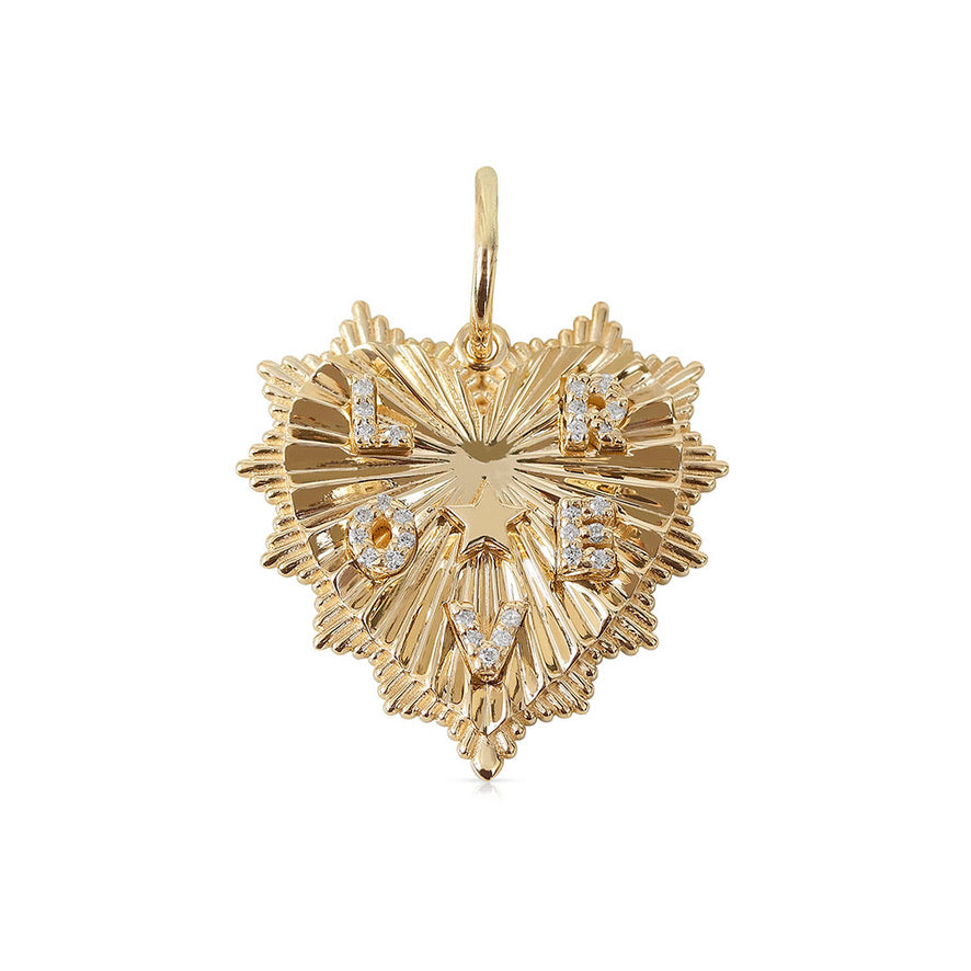 14K GOLD FLUTED HEART CHARM 30MM WITH 4 INITIALS