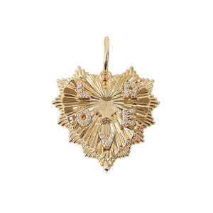 14K GOLD FLUTED HEART CHARM 30MM WITH 4 INITIALS