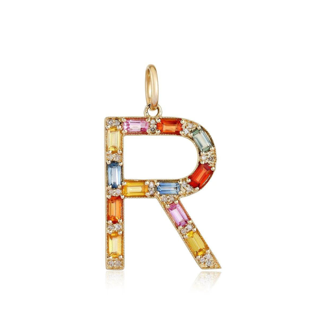  SAPPHIRE AND DIAMOND LETTER CHARM