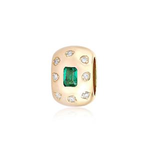 14K GOLD DIAMOND WITH EMERALD RONDELLE