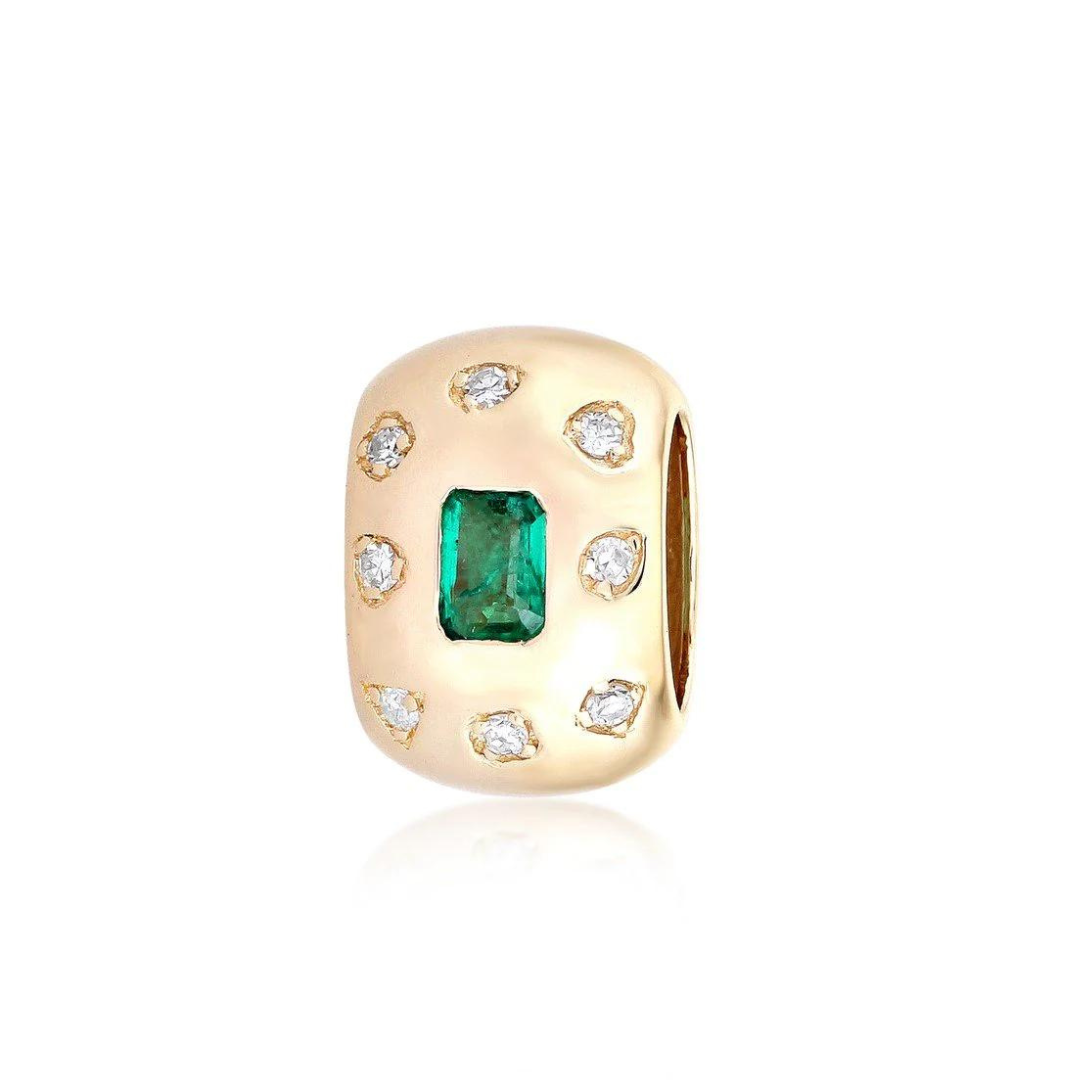 14K GOLD DIAMOND WITH EMERALD RONDELLE