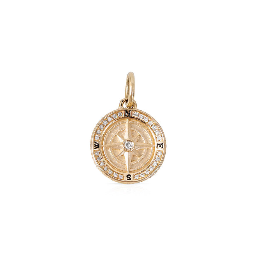 14K GOLD AND DIAMOND CLASSIC COMPASS CHARM 13MM