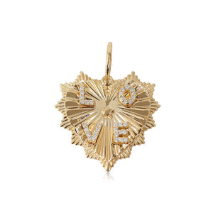 14K GOLD FLUTED HEART CHARM 30MM WITH 4 INITIALS
