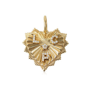 14K GOLD FLUTED HEART CHARM 30MM WITH 4 INITIALS