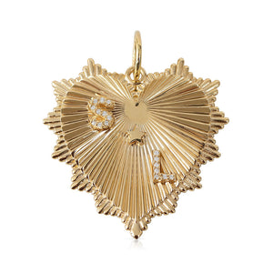 14K GOLD FLUTED HEART CHARM 30MM WITH 4 INITIALS