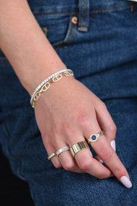 DIAMOND 14K GOLD EVIL EYE CUBAN LINK RING 