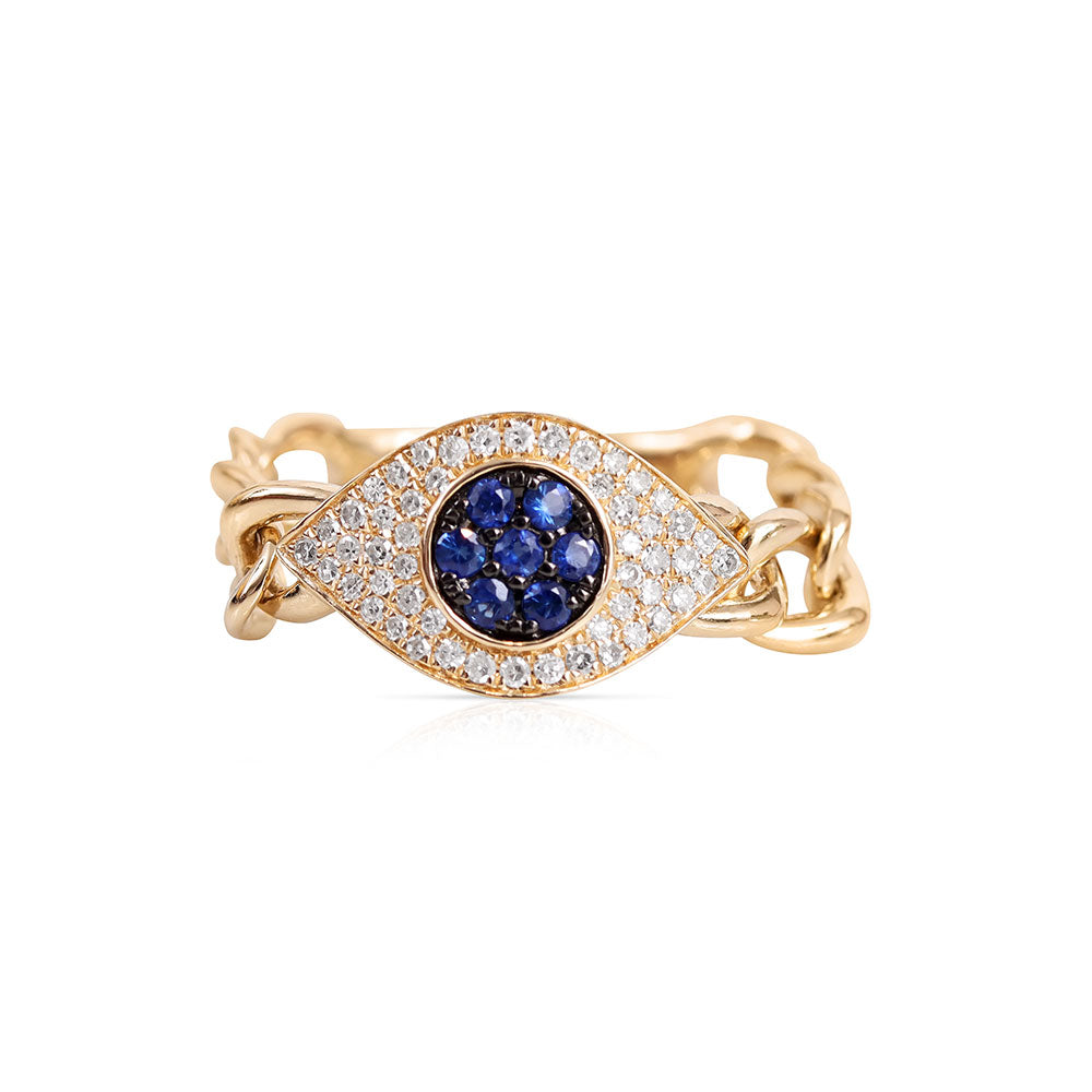 DIAMOND EVIL EYE CUBAN LINK RING