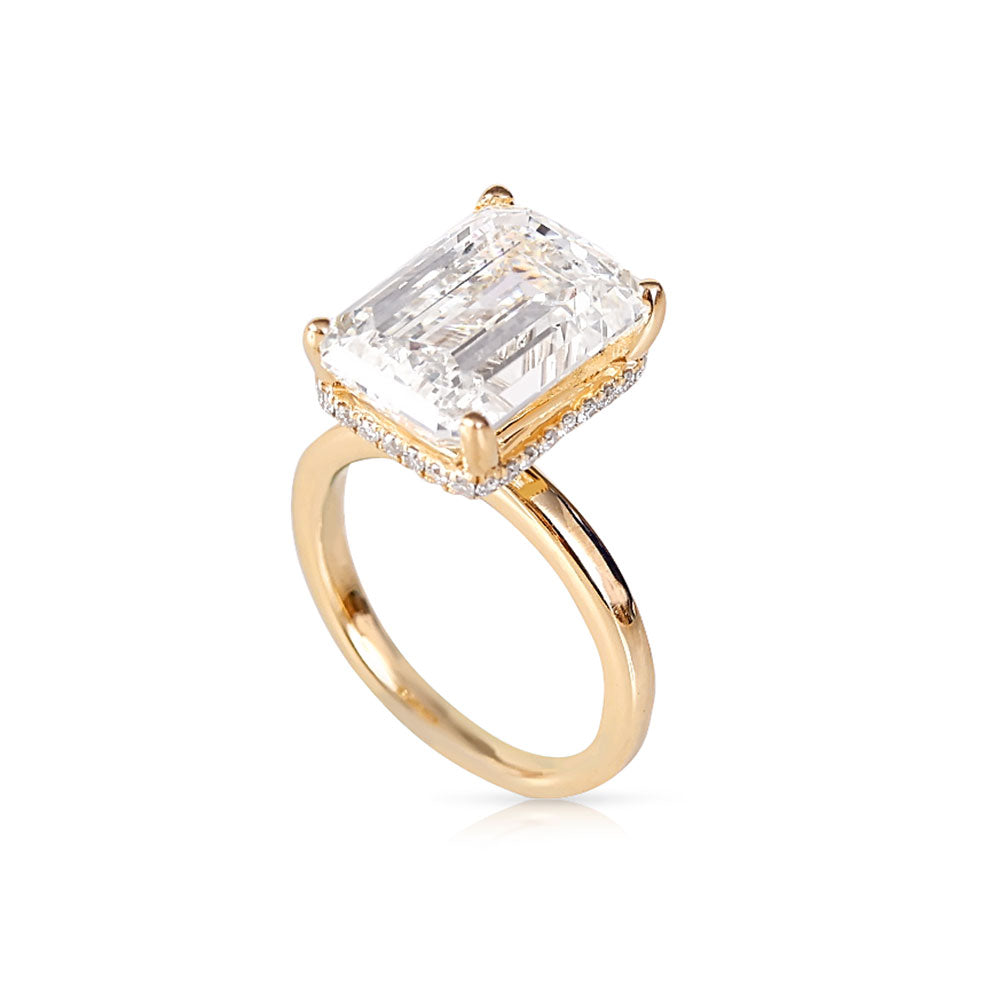 EMERALD CUT DIAMOND ENGAGEMENT RING WITH HIDDEN HALO