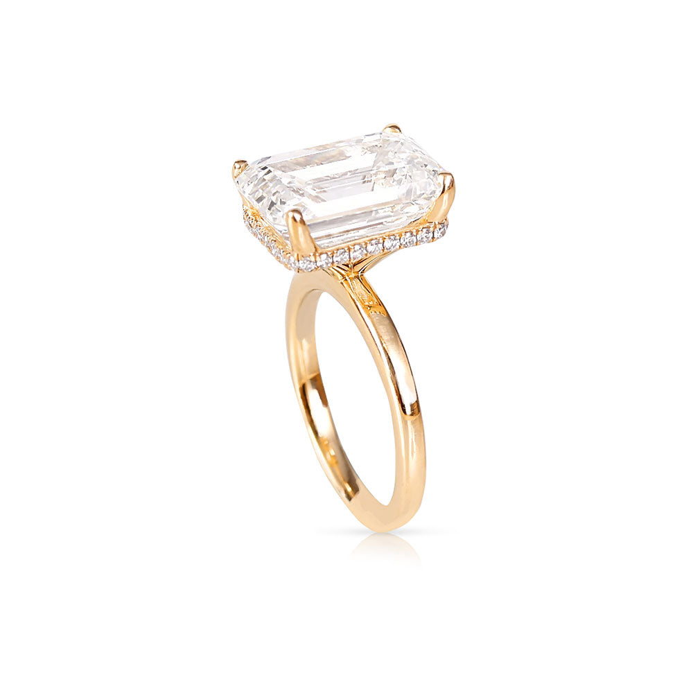 EMERALD CUT DIAMOND ENGAGEMENT RING WITH HIDDEN HALO