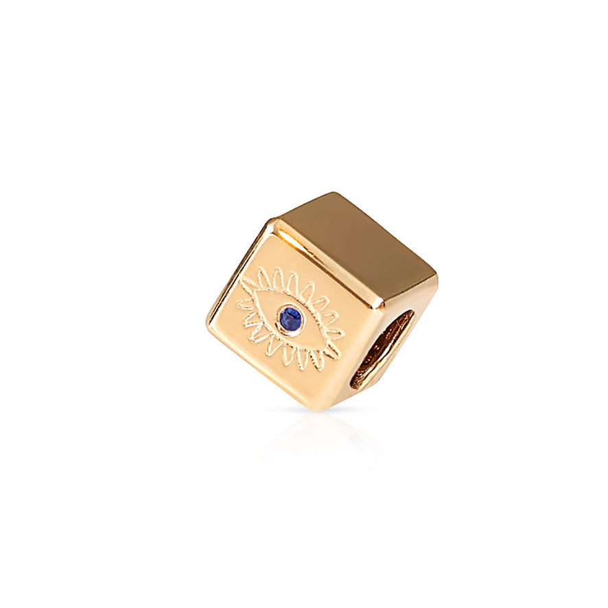14K GOLD EVIL EYE WITH SAPPHIRE CUBE RONDELLE
