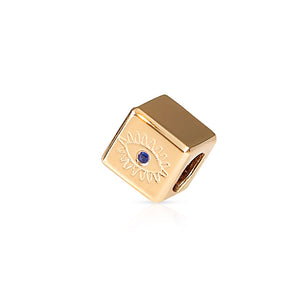 14K GOLD EVIL EYE WITH SAPPHIRE CUBE RONDELLE