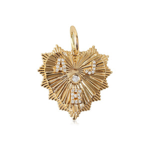14K GOLD FLUTED HEART CHARM 30MM WITH 4 INITIALS