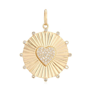 14K GOLD FLUTED HEART MEDALLION WITH DIAMOND TIPS