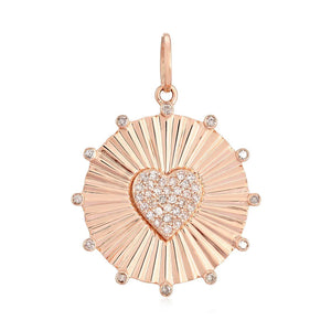 14K GOLD FLUTED HEART MEDALLION WITH DIAMOND TIPS