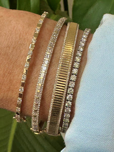 Gorgeous Diamond Bangle in 14K Gold, in a beautiful square pattern with alternating diamonds