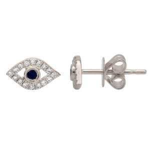DIAMOND AND SAPPHIRE OPEN EVIL EYE STUDS