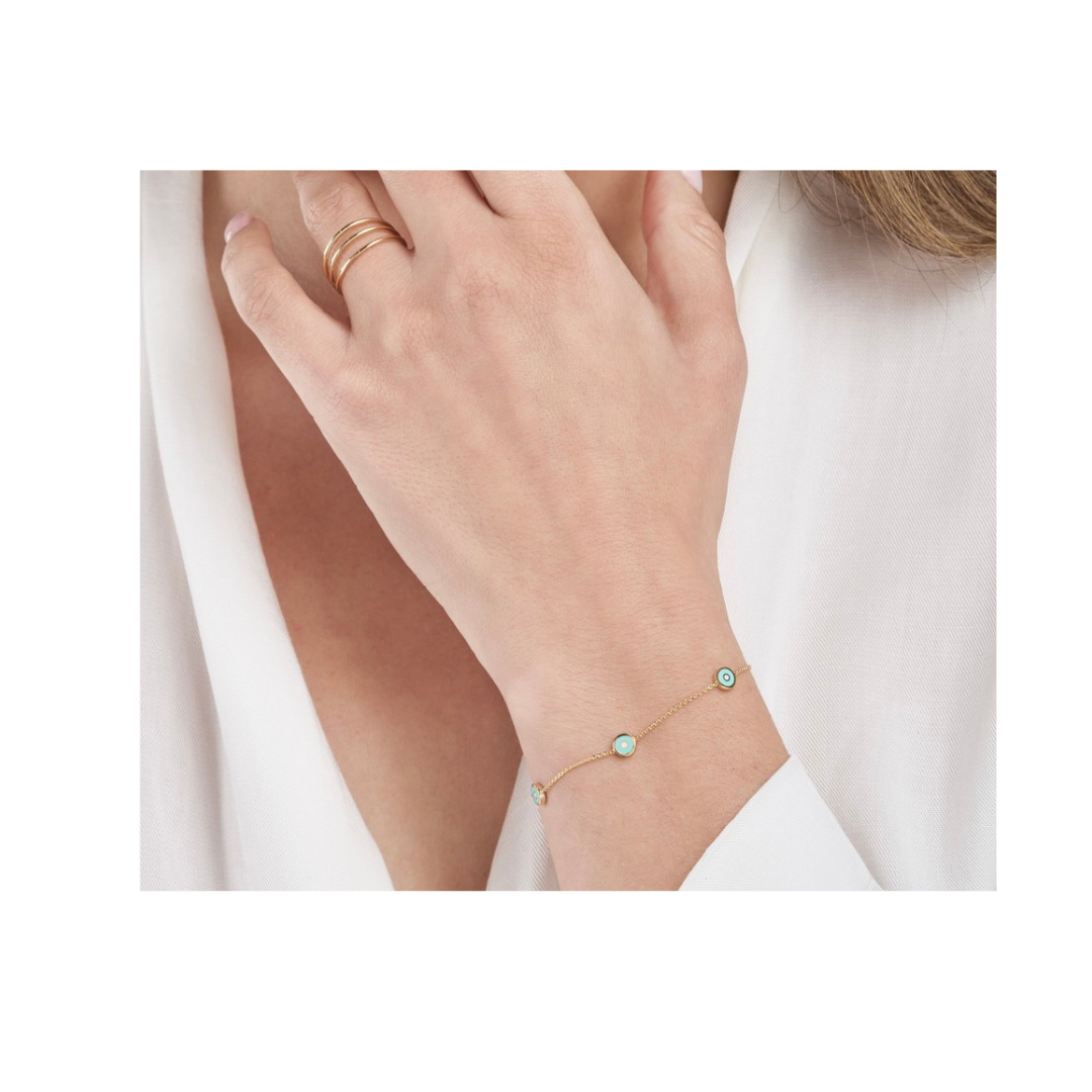 14K GOLD CHAIN WITH ENAMEL EVIL EYE BRACELET