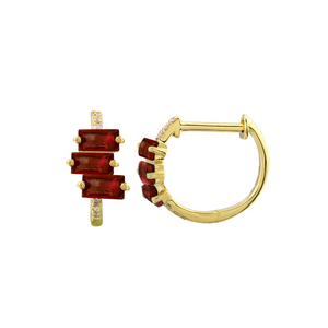 BAGUETTE GARNET AND DIAMOND HOOP EARRINGS