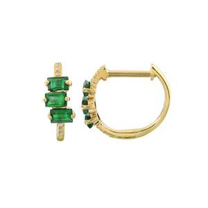 BAGUETTE EMERALD AND DIAMOND HOOP EARRINGS