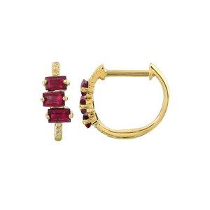 BAGUETTE RUBY AND DIAMOND HOOP EARRINGS