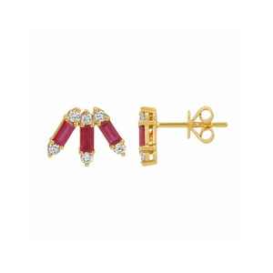BAGUETTE RUBY AND DIAMOND CROWN STUDS