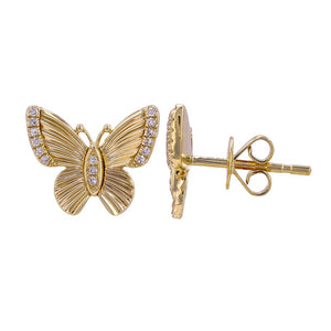 DIAMOND FLUTED GOLD BUTTERFLY STUD EARRINGS