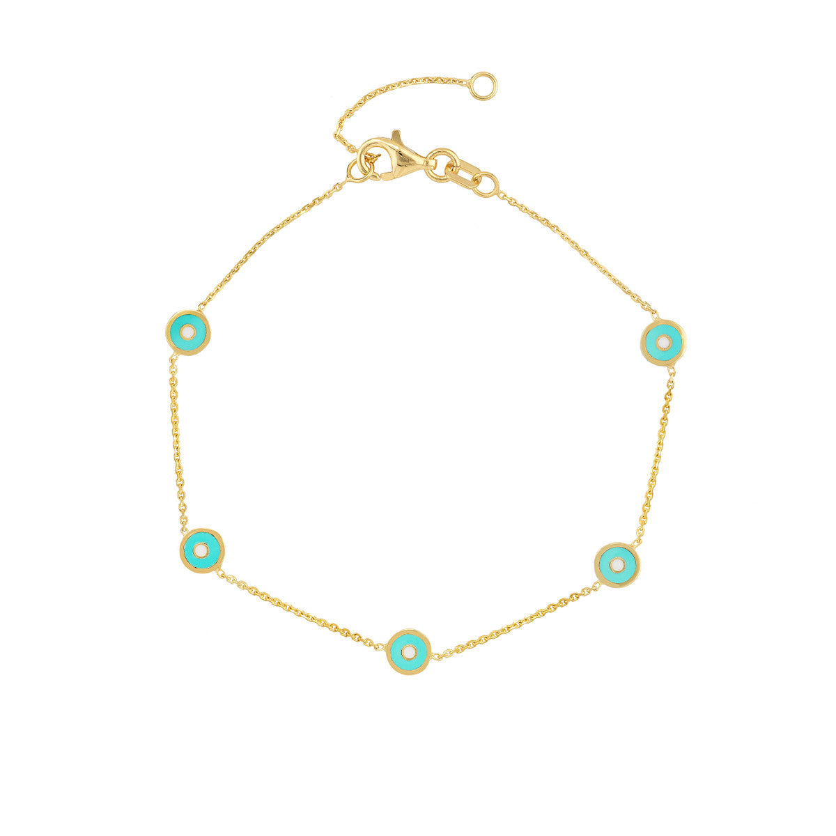 14K GOLD CHAIN WITH ENAMEL EVIL EYE BRACELET