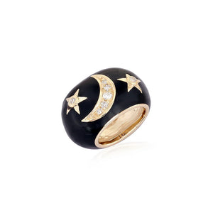 14K GOLD ENAMEL AND DIAMOND STAR AND MOON RONDELLE