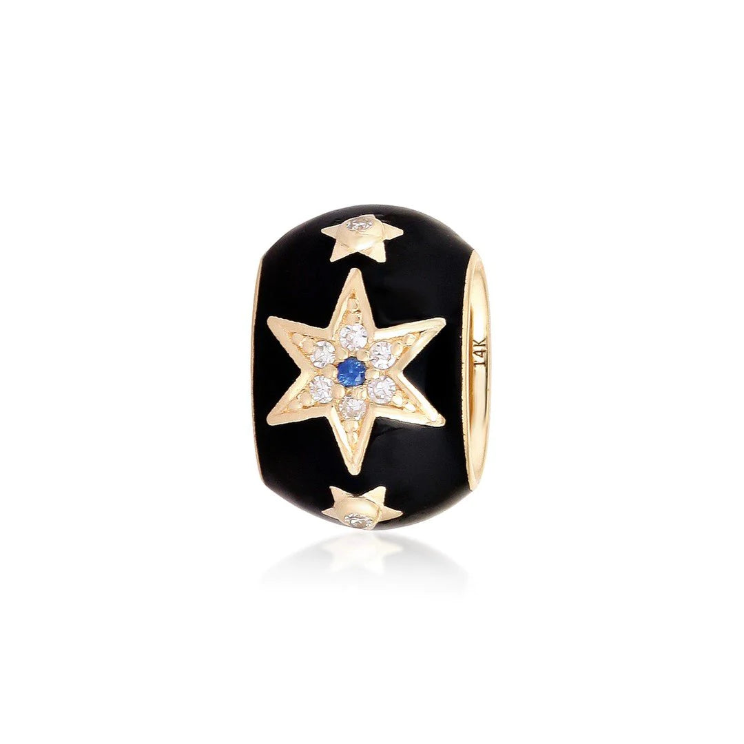 14K GOLD ENAMEL AND DIAMOND STAR RONDELLE