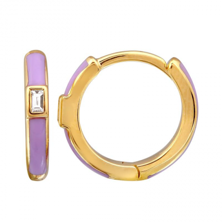 14K GOLD ENAMEL AND DIAMOND LAVENDER HUGGIE