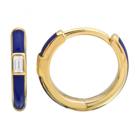 14K GOLD ENAMEL AND DIAMOND HOOP EARRINGS