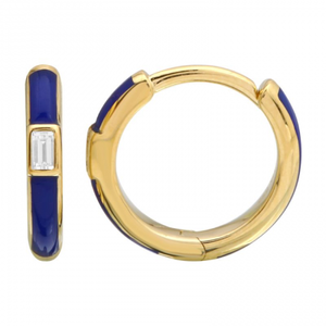 14K GOLD ENAMEL AND DIAMOND HOOP EARRINGS