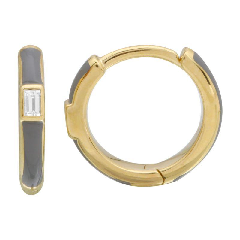 ENAMEL 14K GOLD HUGGIES WITH INSET BAGUETTE DIAMOND