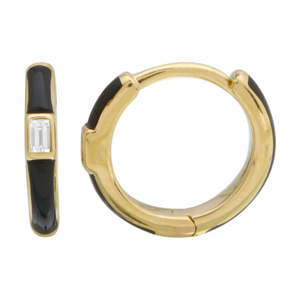 14K GOLD ENAMEL AND DIAMOND BLACK HUGGIES