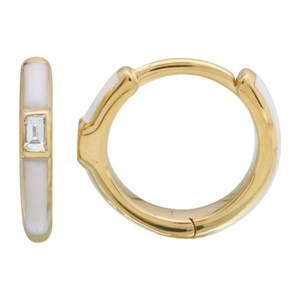 14K GOLD ENAMEL AND DIAMOND HUGGIES WHITE